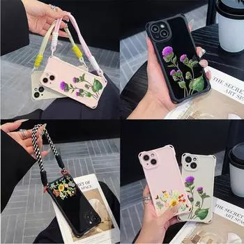 Мягкие чехлы для iPhone 16 15 13 12 11 14 Pro Max 7 8 Plus, защитный чехол от падения с четырьмя углами, дополнительный шнурок N75, бабочки, цветы for iPhone 7/8