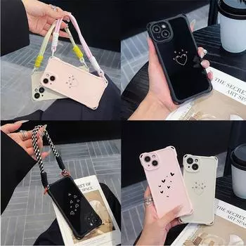 Мягкие чехлы для iPhone 16 15 13 12 11 14 Pro Max 7 8 Plus XR Четыре угла Защитный чехол от падения Дополнительный шнурок N83 Сердце и лист Арт for iPhone 7/8