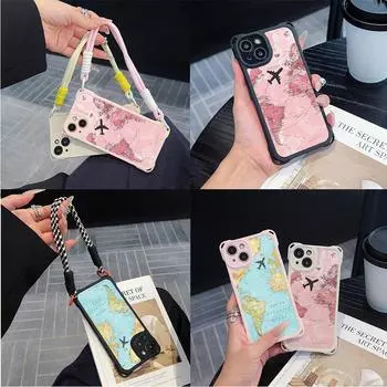 Мягкие чехлы для iPhone 16 15 13 12 11 14 Pro Max 7 8 Plus XR Четыре угла Защитный чехол от падения Дополнительный шнурок N90 Карты арт-дизайн for iPhone 7/8