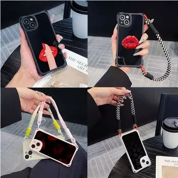 Мягкие чехлы для телефонов Ae87 Lips Kiss Digital Art для iPhone 16 15 14 13 12 11 Pro Max 7 8 Plus XR XS с ремешком на запястье, защитным шнурком для углов, задней крышкой for iPhone 7/8