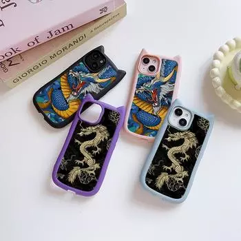 Мягкие чехлы для телефонов с кошачьими ушками для iPhone 16 15 13 12 11 Pro Max 14 Plus XR TPU Anti-Drop Прозрачная акриловая задняя крышка N81 с рисунком дракона for iPhone XR