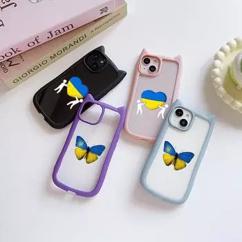 Мягкие чехлы для телефонов с кошачьими ушками для iPhone 16 15 13 12 11 Pro Max 14 Plus XR TPU Anti-Drop Прозрачная акриловая задняя крышка N74 Бабочки и любовь for iPhone XR