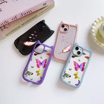 Мягкие чехлы для телефонов с кошачьими ушками для iPhone 16 15 13 12 11 Pro Max 14 Plus XR TPU Anti-Drop Прозрачная акриловая задняя крышка N76 Butterfly for iPhone XR