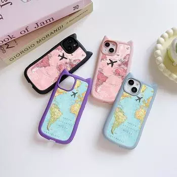 Мягкие чехлы для телефонов с кошачьими ушками для iPhone 16 15 13 12 11 Pro Max 14 Plus XR XS Max TPU Anti-Drop Прозрачная акриловая задняя крышка N90 Maps art design for iPhone XR