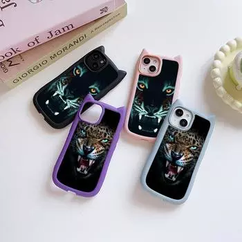 Мягкие чехлы для телефонов с кошачьими ушками для iPhone 16 15 13 12 11 Pro Max 14 Plus XR XS Max TPU Anti-Drop Прозрачная акриловая задняя крышка N96 с дизайном «тигровые глаза» for iPhone XR