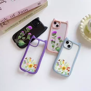 Мягкие чехлы для телефонов с кошачьими ушками для iPhone 16 15 13 12 11 Pro Max 14 Plus XR TPU Anti-Drop Прозрачная акриловая задняя крышка N75 Бабочки цветы for iPhone XR