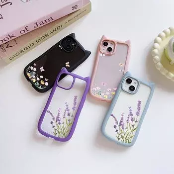 Мягкие чехлы для телефонов с кошачьими ушками для iPhone 16 15 13 12 11 Pro Max 14 Plus XR TPU Anti-Drop Прозрачная акриловая задняя крышка N86 Маленькая свежая цветочная бабочка for iPhone XR