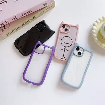 Мягкие чехлы для телефонов с кошачьими ушками для iPhone 16 15 13 12 11 Pro Max 14 Plus XR TPU Anti-Drop Прозрачная акриловая задняя крышка N80 с мультяшным дизайном Matchman for iPhone XR