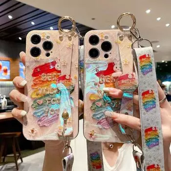 Мягкие чехлы с изображением кролика для iPhone14 13 12 11 XS Pro Max 7 8 Plus X XR, держатель ремешка через плечо, чехол для телефона iPhone 14 Pro Max