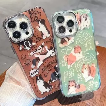 Мягкие чехлы с милой собакой в стиле аниме для iPhone 15, 14, 13, 12, 11 Pro Max Plus, металлические кнопки, блестящие, украшенные драгоценными камнями, защитные пленки для линз, чехлы для телефонов iPhone 15 Pro Max
