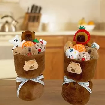 Мягкие цветы и кавайные плюшевые игрушки, плюшевый букет цветов капибары, мягкая игрушка капибара, милые плюшевые игрушки, плюшевые игрушки для эмоциональной поддержки, подарки для девушек Style 1 коричневый