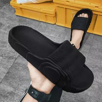 Мягкие домашние мужские тапочки для пар, летние домашние нескользящие тапочки для ванной, сандалии, однотонные женские шлепанцы для отелей, плоская обувь 40-41 чёрный