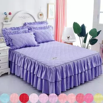 Мягкие двухслойные однотонные стеганые простыни-юбки из микрофибры, юбка с рюшами из микрофибры, утолщенное шлифовальное покрывало для кровати, кружевные простыни Simmons 2pcs Pillowcase