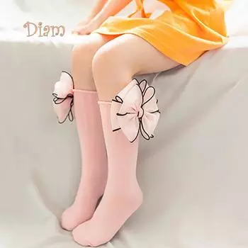 Мягкие дышащие хлопковые длинные носки B-Bear с милым бантом для маленьких девочек и девочек 4-6years розовый