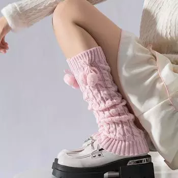 Мягкие гетры для ног для женщин Y2K Лолита бант гетры для ног удобные вязаные чехлы для ног JK Style 5 Pink