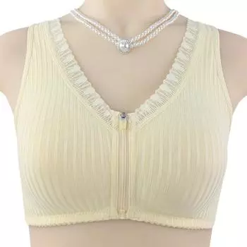 Мягкие хлопковые чашки, нижнее белье для среднего возраста и пожилых людей, женская передняя молния с фиксированной чашкой без стального кольца, жилет типа бюстгальтера большого размера 36/80 телесный