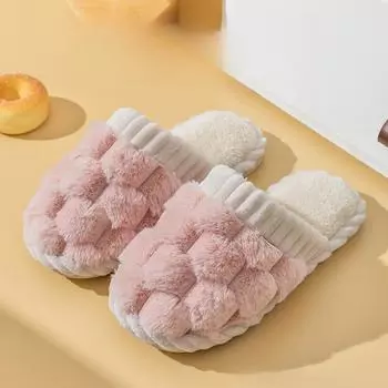 Мягкие хлопковые тапочки для женщин, повседневные тапочки из искусственного меха, удобные толстые подошвы, теплые домашние тапочки 36-37 белый