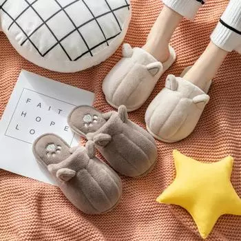 Мягкие хлопковые тапочки, симпатичные женские зимние мультяшные кошачьи когти для пары, домашние нескользящие теплые домашние тапочки для дома, мужские хлопковые туфли 36-37 жёлтый