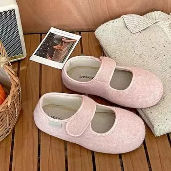 Мягкие хлопковые туфли с подкладкой, женские модные брендовые балетки с круглым носком из флиса и фетра, женские зимние удобные теплые шерстяные туфли Мэри Джейн 35