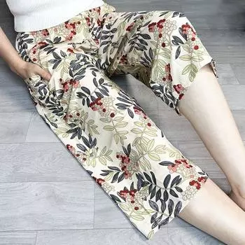 Мягкие и дышащие спальные брюки женские из хлопка и шелка тонкие весенние и летние свободные повседневные универсальные пляжные брюки с рисунком домашние брюки XL