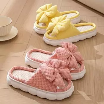 Мягкие и дышащие женские тапочки с открытым носком Bowknot Charm, домашние тапочки 36-37 чёрный