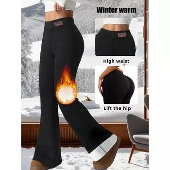 Мягкие и теплые плюшевые брюки с высокой талией и обтягивающими расклешенными брюками, подходят для холодной зимы, плотные и теплые брюки S чёрный
