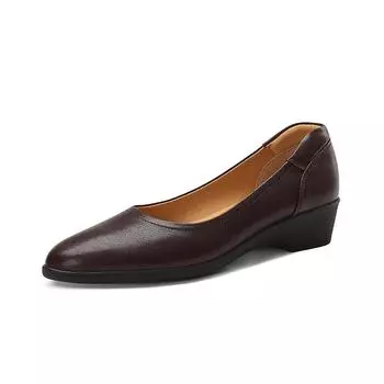 Мягкие и удобные туфли из овчины для бабушки, толстый каблук, средний каблук, рабочая обувь, круглый нос, легкий нос, одинарные туфли 34 коричневый