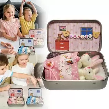 Мягкие игрушки пасхальный кролик в железной коробке в виде кролика синий