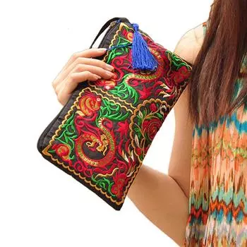 Мягкие изделия, женский этнический вышитый браслет, клатч, кошелек на молнии, длинный кошелек, сумка