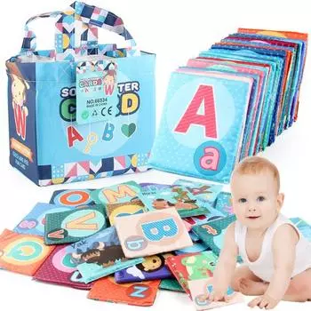 Мягкие карточки с алфавитом в сумке Книга раннего детского просвещения 26 шт. Карточки с алфавитом Обучающая игрушка Тканевые плитки с алфавитом синий