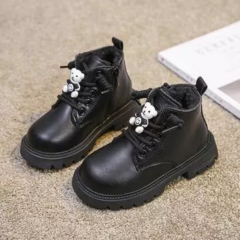 Мягкие кожаные ботинки для девочек с мягкой подошвой, хлопковые туфли для мальчиков 26