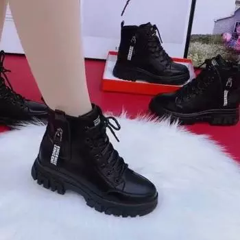 Мягкие кожаные ботинки Martin на толстой подошве, женские короткие ботинки, зимние бархатные хлопковые ботинки, нескользящие и теплые большие хлопковые ботинки, утепленные зимние ботинки 35