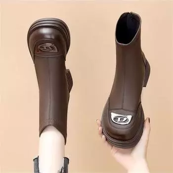 Мягкие кожаные ботинки Martin с плоским дном женские 2024 новые ретро-рукавчики эластичные короткие ботинки жареные уличные тонкие хлопковые ботинки прилив 35