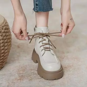 Мягкие кожаные ботинки Martin женские ботинки британский стиль платформа короткие сапоги увеличивающие высоту локомотив одинарные сапоги 35