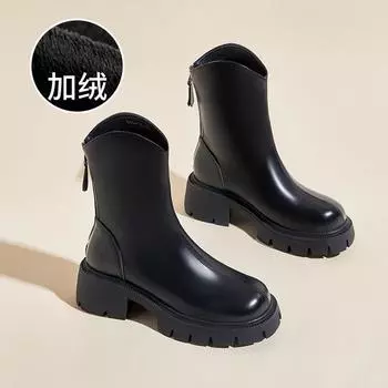 Мягкие кожаные ботинки Martin женские в британском стиле тонкие ботинки 2024 новые ботинки средней толщины на толстой подошве толстый каблук V-образный вырез тонкие короткие ботинки женские 35