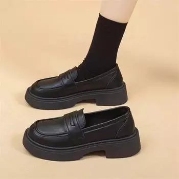 Мягкие кожаные черные мокасины женские маленькие кожаные туфли британский стиль платформа однопедальные туфли 35 коричневый