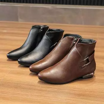 Мягкие кожаные короткие ботинки женские осень-зима новые плоские нескользящие женские туфли женские одинарные ботинки на шнуровке туфли на платформе 35