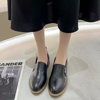 Мягкие кожаные лоферы с низкой посадкой, повседневные туфли со средним каблуком - Женская обувь 37 чёрный