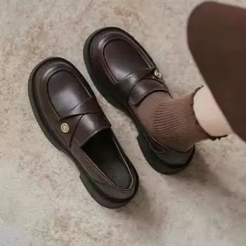 Мягкие кожаные мокасины с мягкой подошвой, женские сезонные туфли с золотой монетой, британские туфли с толстой подошвой и одной педалью 35