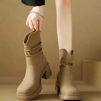 Мягкие кожаные ретро-ковбойские сапоги, новые осенне-зимние джинсы в стиле вестерн, удобные толстые коричневые матовые сапоги с острым носком для женщин 35