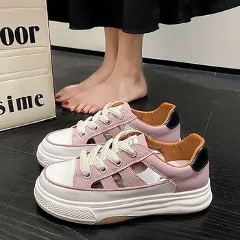 Мягкие кожаные сандалии-мешки женские 2025 новые летние женские туфли на платформе римские полые спортивные туфли 35