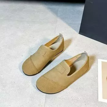 Мягкие кожаные шапочки женские 2025 весна новые ретро туфли на плоской подошве с одной педалью верхняя одежда повседневная одинарная обувь 35