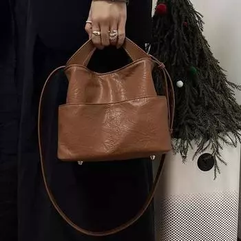 Мягкие кожаные сумки для женщин в стиле ретро, повседневные, дорожные, универсальные, на одно плечо, осенние, женские, простые, для шопинга, сумка через плечо (20cm<Max Length<30cm)
