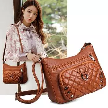 Мягкие кожаные сумки с несколькими карманами для женщин. Роскошные сумки. Женские сумки. Дизайнерские сумки через плечо. чёрный