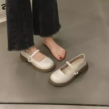 Мягкие кожаные туфли Мэри Джейн, женские туфли на плоской подошве, весенние туфли Xiaobai с юбками, нежные маленькие кожаные туфли 35 белый