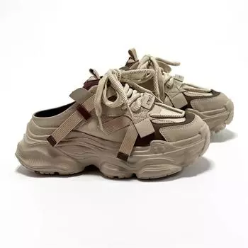 Мягкие кожаные туфли-мешки и полутапочки для ношения весной и летом 2024 года, чтобы увеличить высоту повседневных туфель-маффинов на толстой подошве, универсальных спортивных 35 хаки