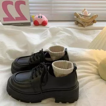 Мягкие кожаные туфли на платформе женские, с завязками на шнуровке, увеличивающие рост, маленькие кожаные туфли в британском стиле для колледжа, женские туфли-одиночки 35