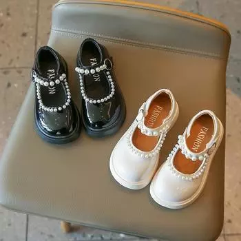 Мягкие кожаные туфли на плоской подошве с жемчугом для девочек, детская обувь принцессы, детская обувь для дня рождения, свадьбы, вечеринки 30