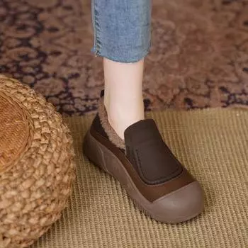 Мягкие кожаные туфли с одной педалью, женские, зима 2024, новые хлопковые туфли, туфли на платформе, повседневная обувь для мам 35 чёрный