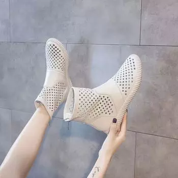 Мягкие кожаные туфли с отверстиями, женская обувь, летние новые полые сандалии, женские короткие ботинки на плоской подошве, туфли на платформе 35
